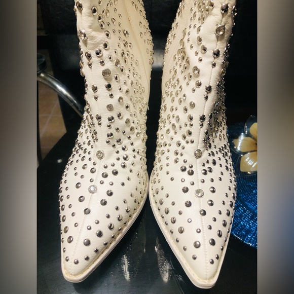 Corkys White and Silver Heeled Cowboy Boots with Intricate Design - Picture 12 of 16